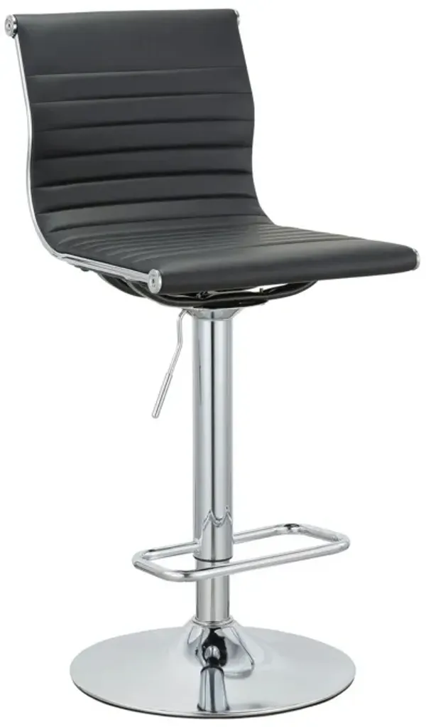 Beli 24-31 Inch Barstool Chair, Set of 2, Adjustable Height, Chrome, Black - Benzara