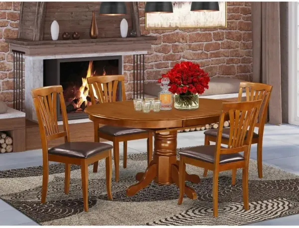 5Pc Set Avon Table Featuring Leaf and 4 Leather Kitchen Chairs in Saddle Brown