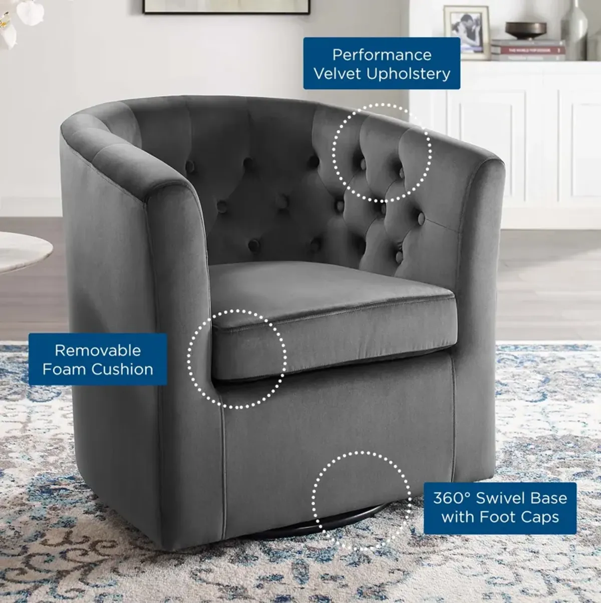 Prospect Tufted Performance Velvet Swivel Armchair