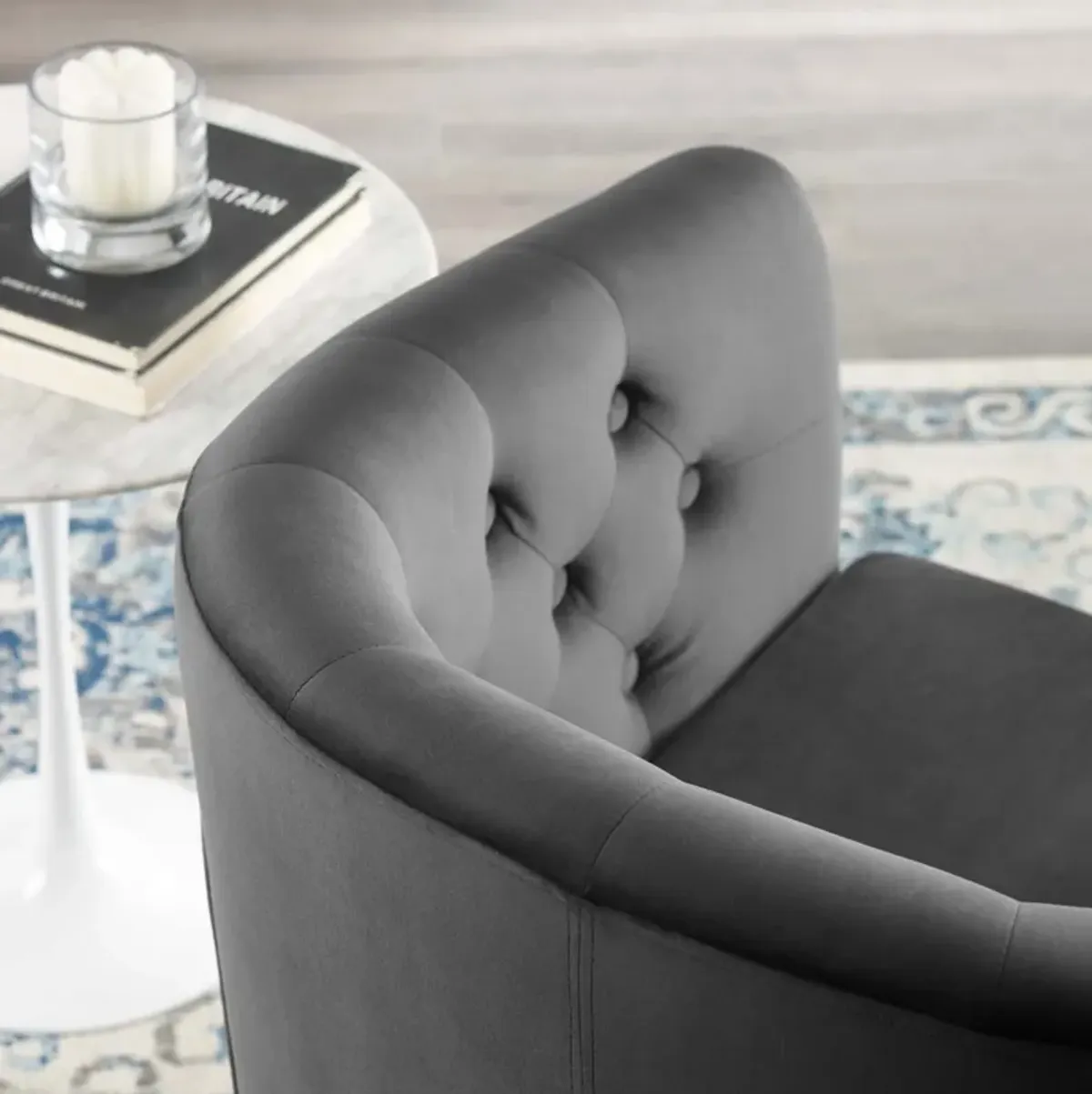 Prospect Tufted Performance Velvet Swivel Armchair