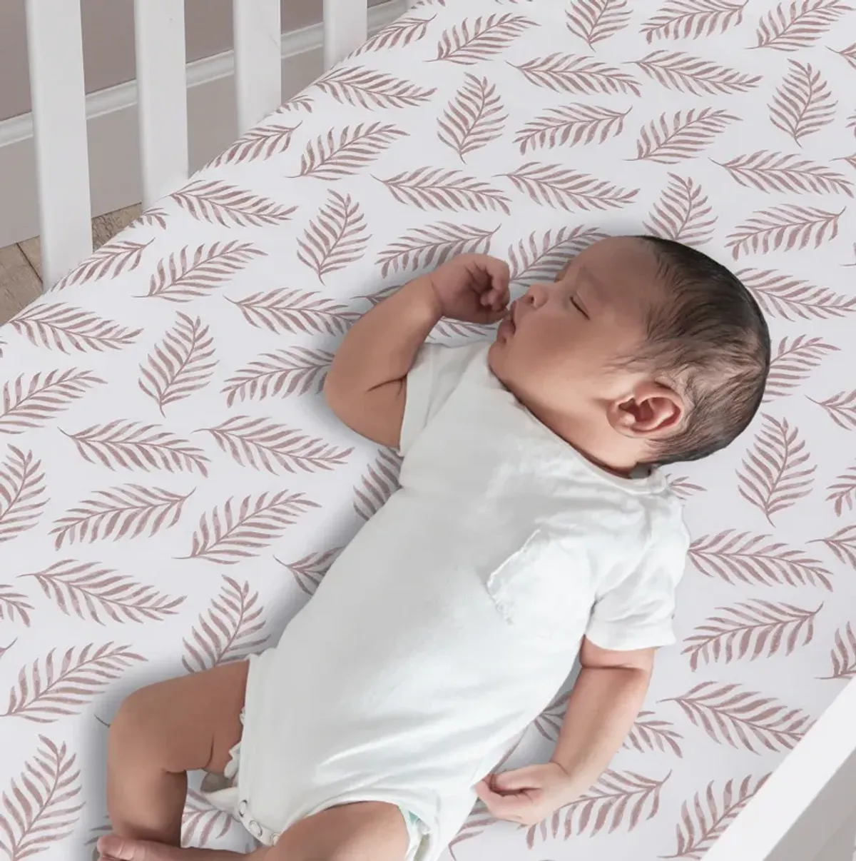 Lambs & Ivy Signature Taupe Leaves Print Organic Cotton Fitted Crib Sheet