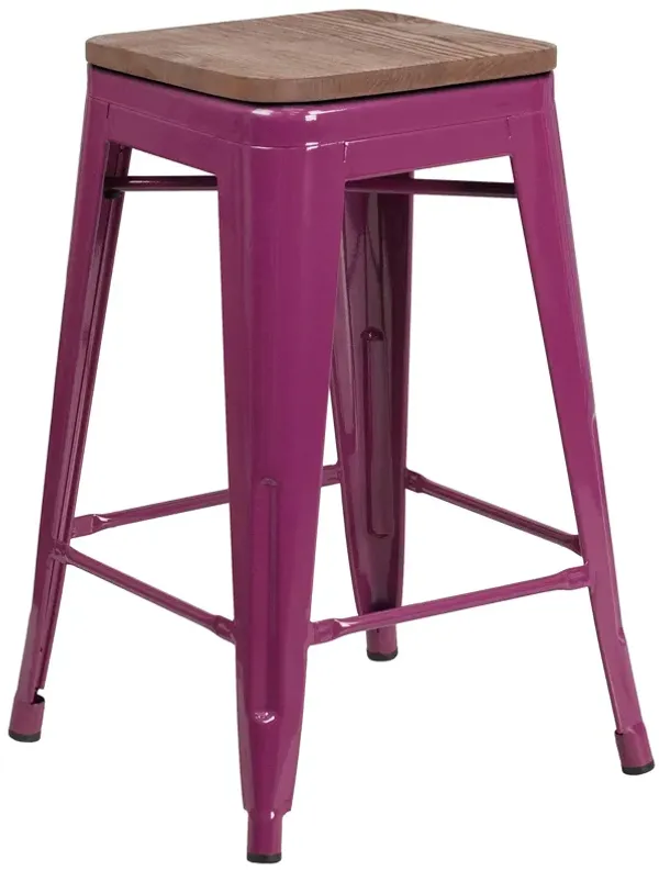 Flash Furniture Sinclair 24" High Backless Purple Counter Height Stool with Square Wood Seat