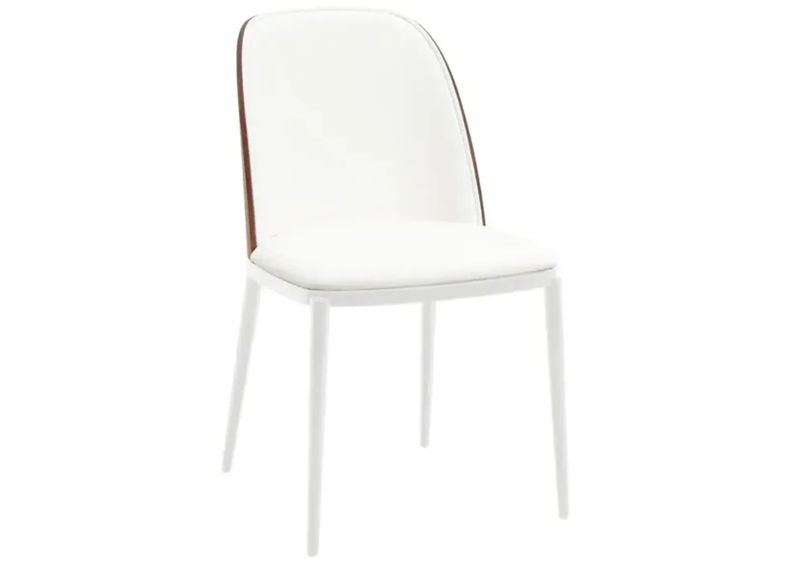 LeisureMod Dining Side Chair with Leather Seat and White Powder-Coated Steel Frame