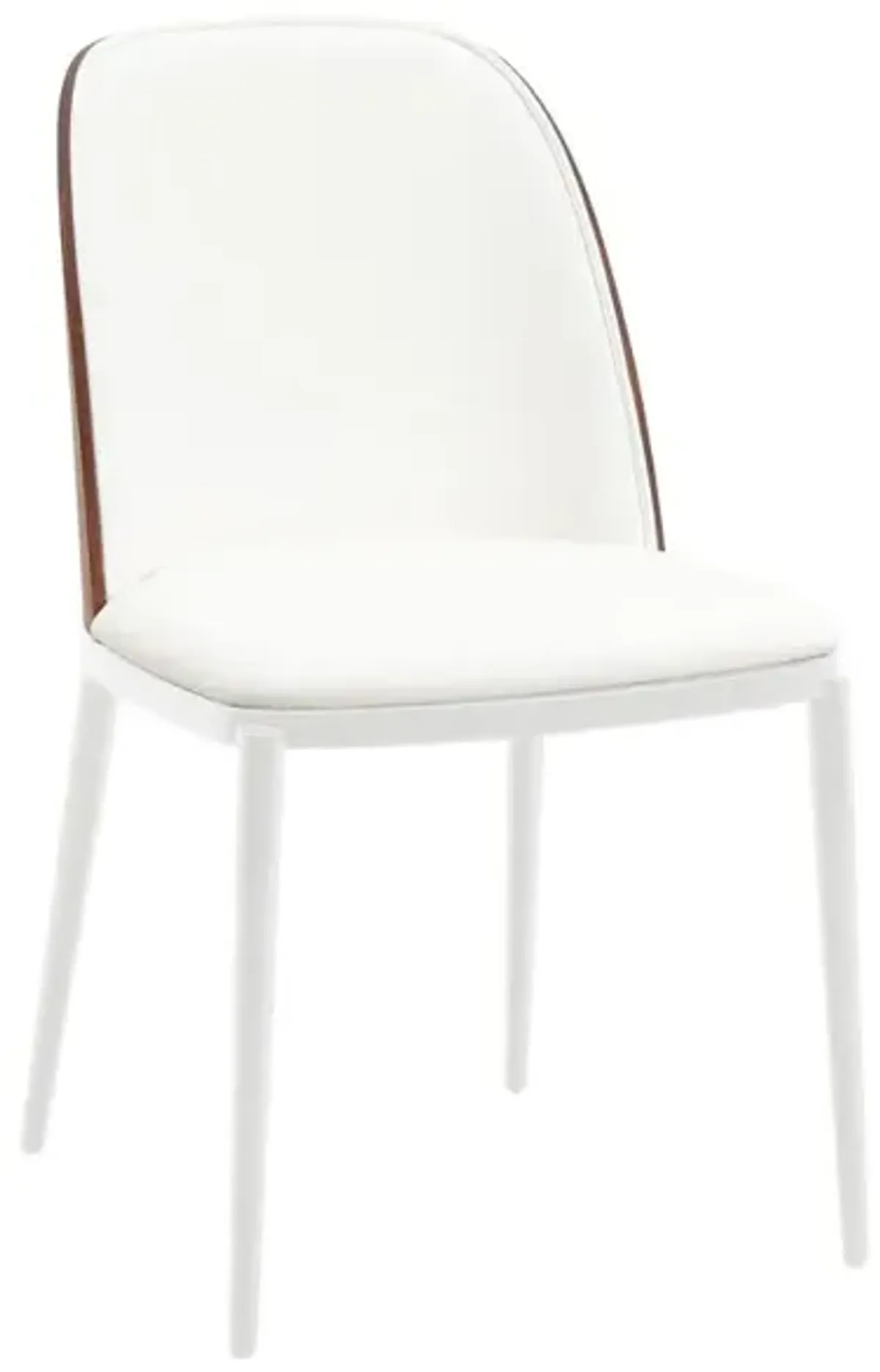 LeisureMod Dining Side Chair with Leather Seat and White Powder-Coated Steel Frame