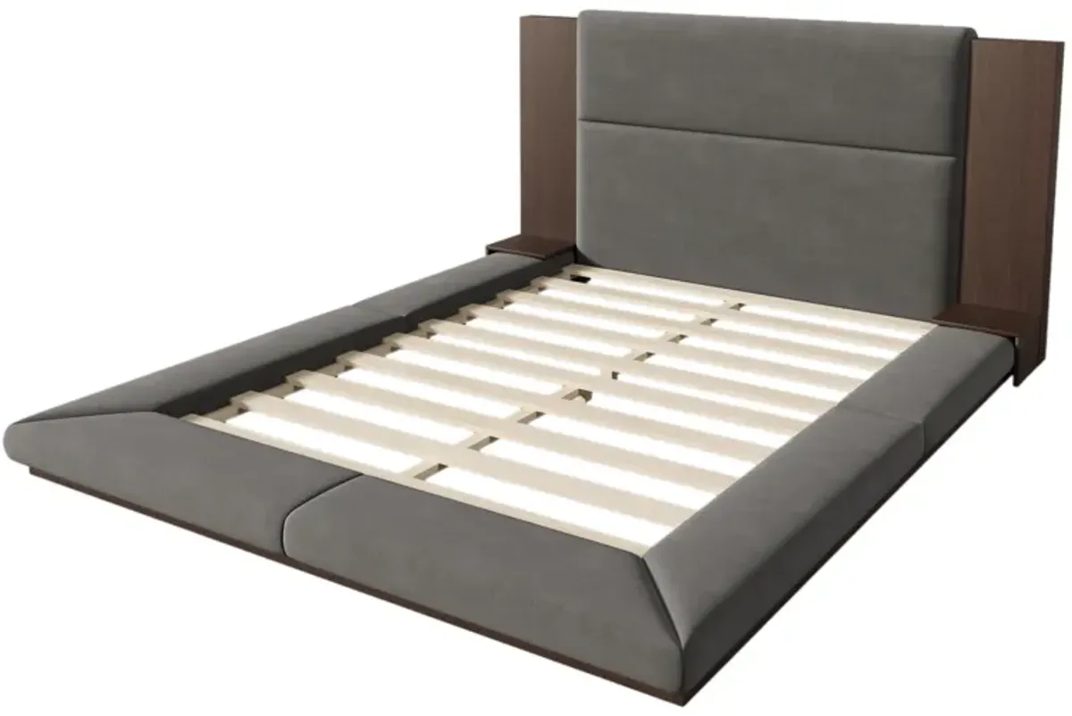 Merax Floor Upholstered Platform Bed with Extended Headboard