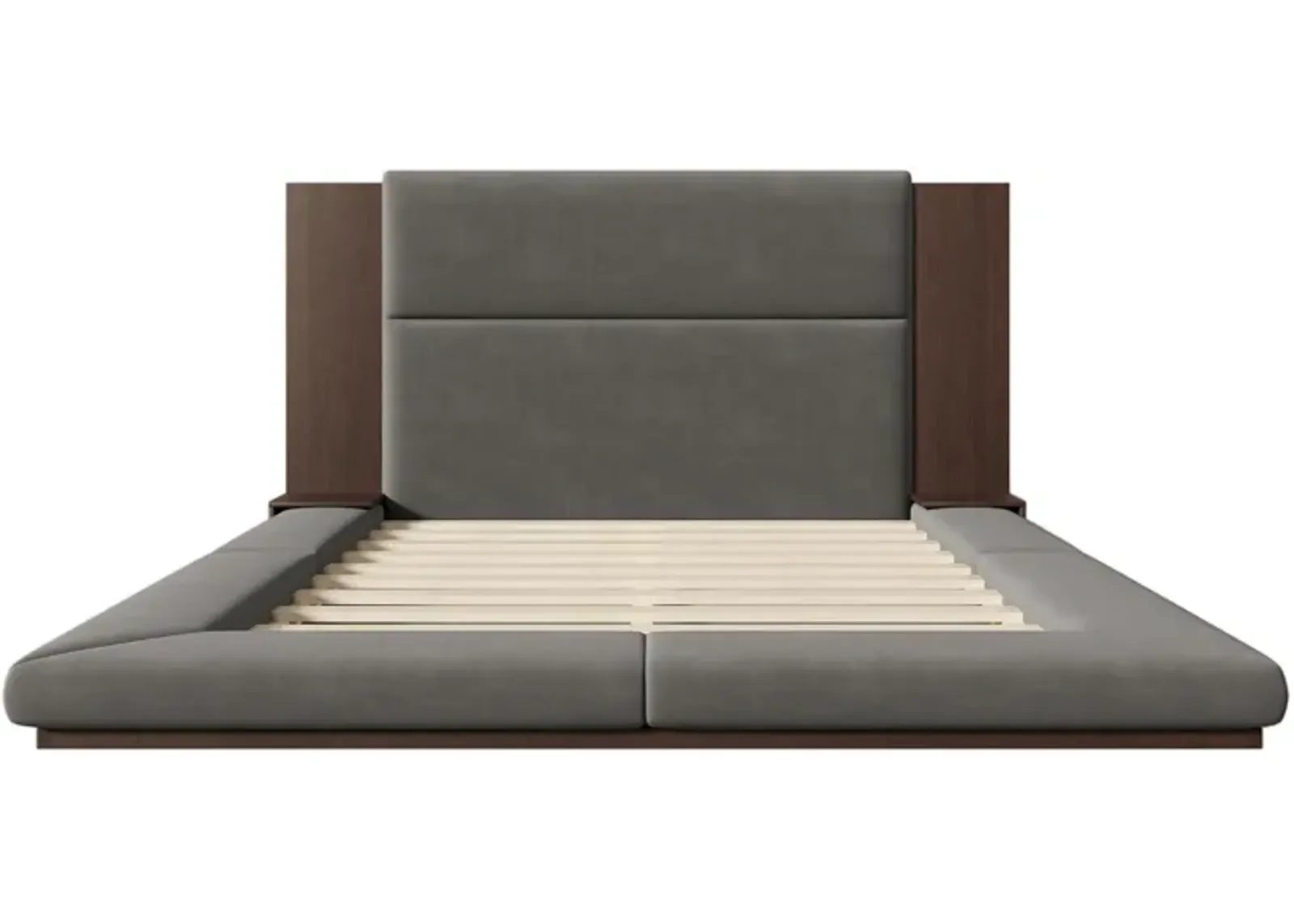 Merax Floor Upholstered Platform Bed with Extended Headboard