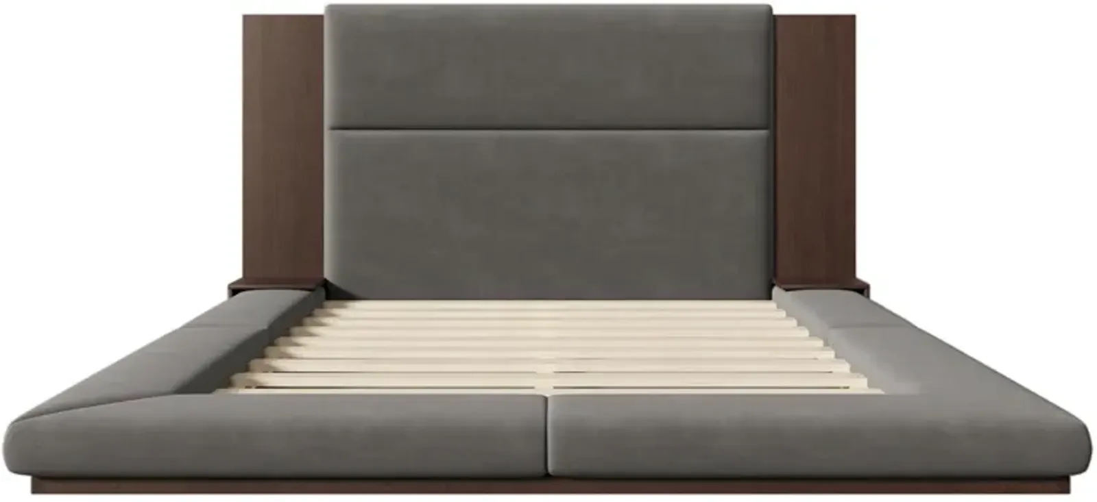 Merax Floor Upholstered Platform Bed with Extended Headboard