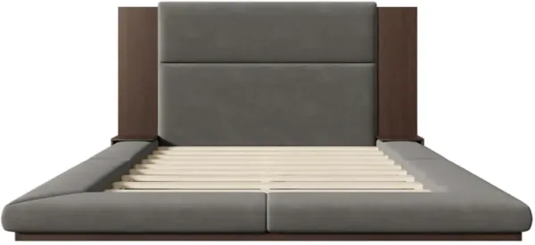 Merax Floor Upholstered Platform Bed with Extended Headboard
