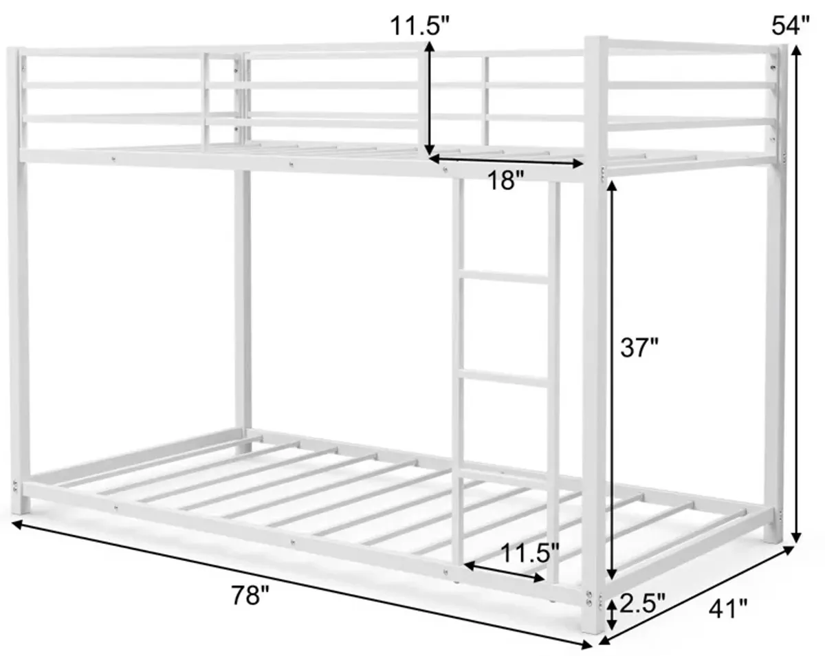 Sturdy Metal Bunk Bed Frame Twin Over Twin with Safety Guard Rails and Side Ladder