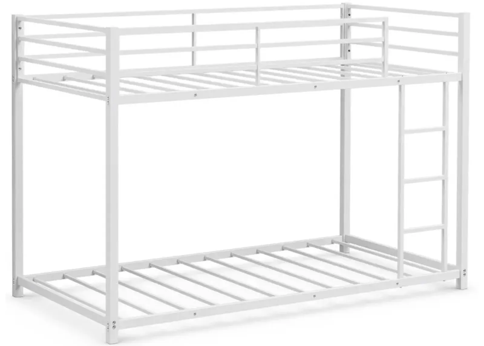 Sturdy Metal Bunk Bed Frame Twin Over Twin with Safety Guard Rails and Side Ladder