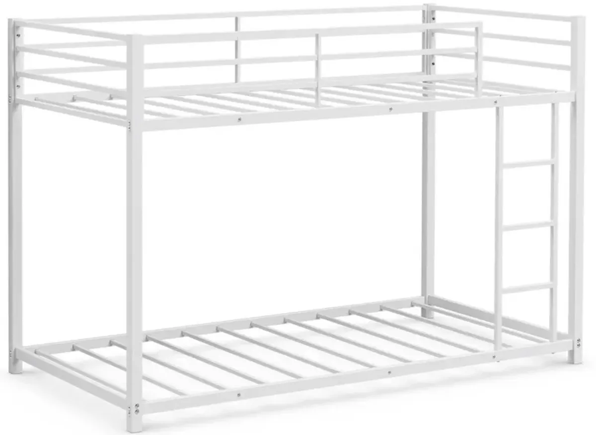 Sturdy Metal Bunk Bed Frame Twin Over Twin with Safety Guard Rails and Side Ladder