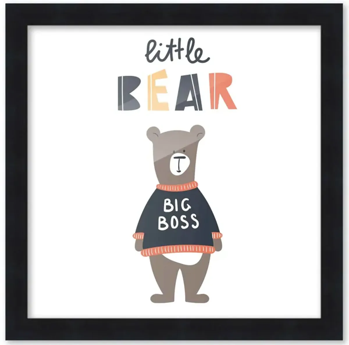 10x10 Framed Nursery Wall Art Be Kind Little Bear Poster in Black Wood Frames For Kid Bedroom or Playroom