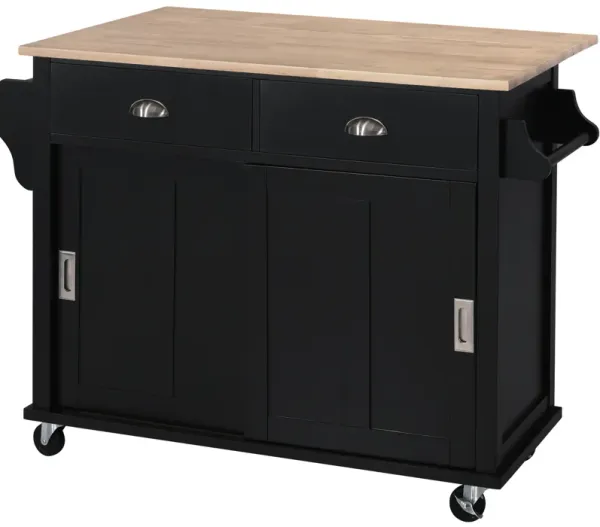Whisen Modern Kitchen Island with Rubber wood Drop-Leaf Countertop and Storage Cabinet - White