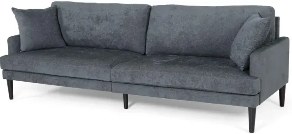 Foli Sofa, Tapered Legs, 96 Inch, Plush Bench Seats, Dark Blue Fabric - Benzara