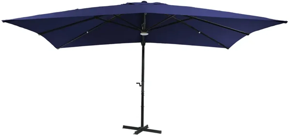 10x13 ft. 360° Rotation Square Cantilever Patio Umbrella with Bluetooth Speaker and LED Light in Navy Blue