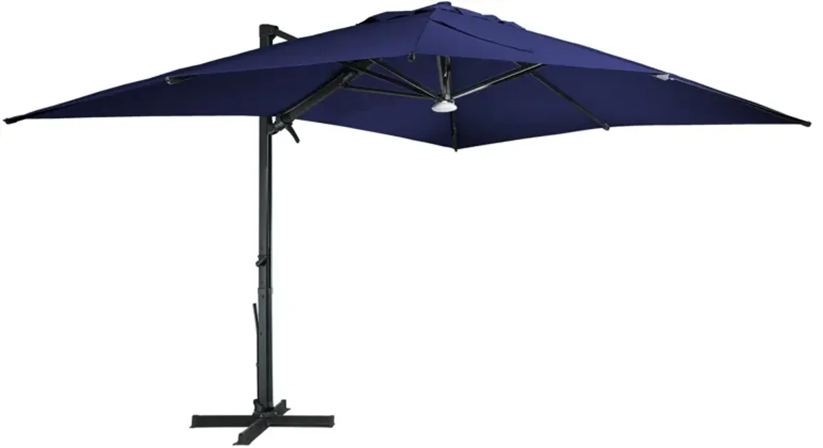 10x13 ft. 360° Rotation Square Cantilever Patio Umbrella with Bluetooth Speaker and LED Light in Navy Blue