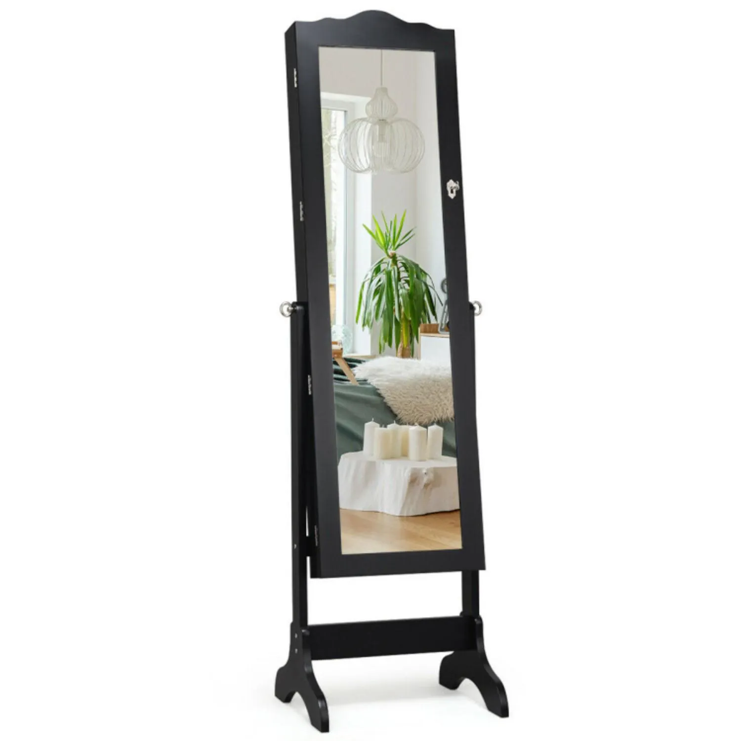 Hivvago Mirrored Lockable Jewelry Cabinet Armoire Organizer Storage Box-Black