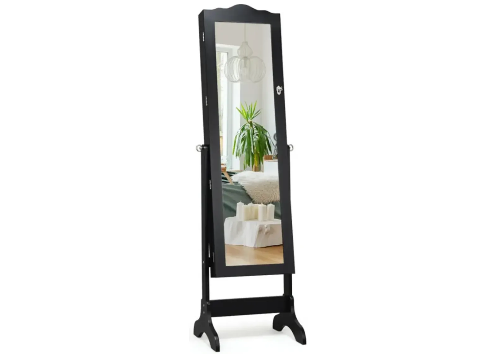 Hivvago Mirrored Lockable Jewelry Cabinet Armoire Organizer Storage Box-Black