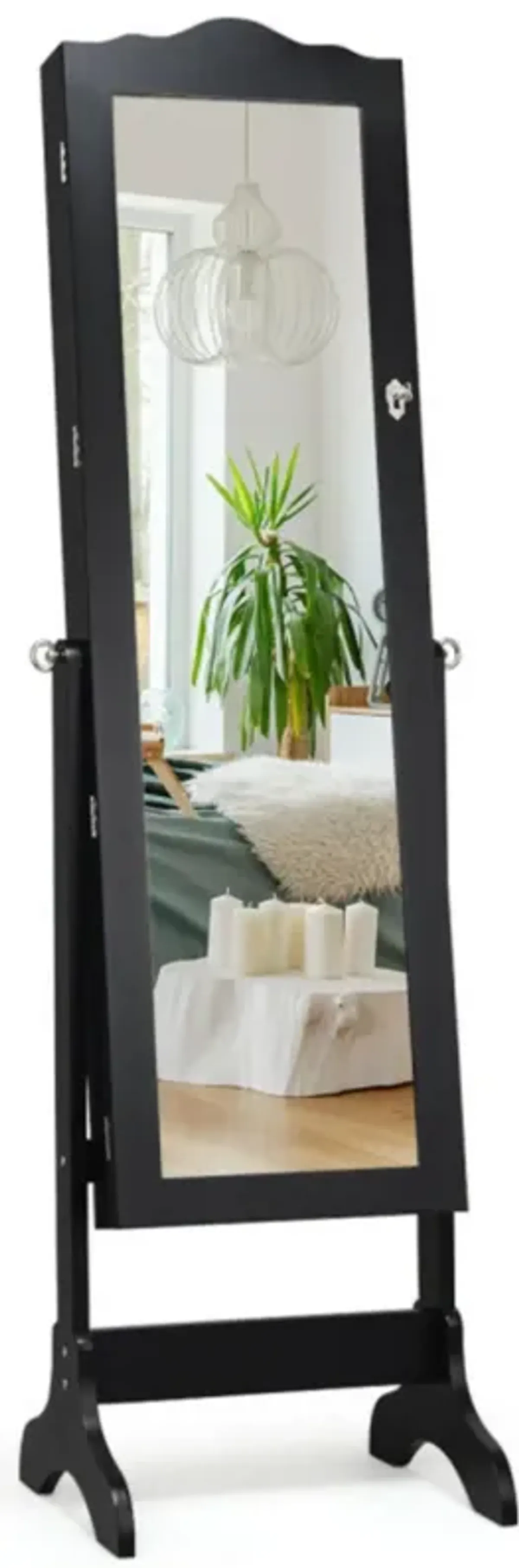 Hivvago Mirrored Lockable Jewelry Cabinet Armoire Organizer Storage Box-Black