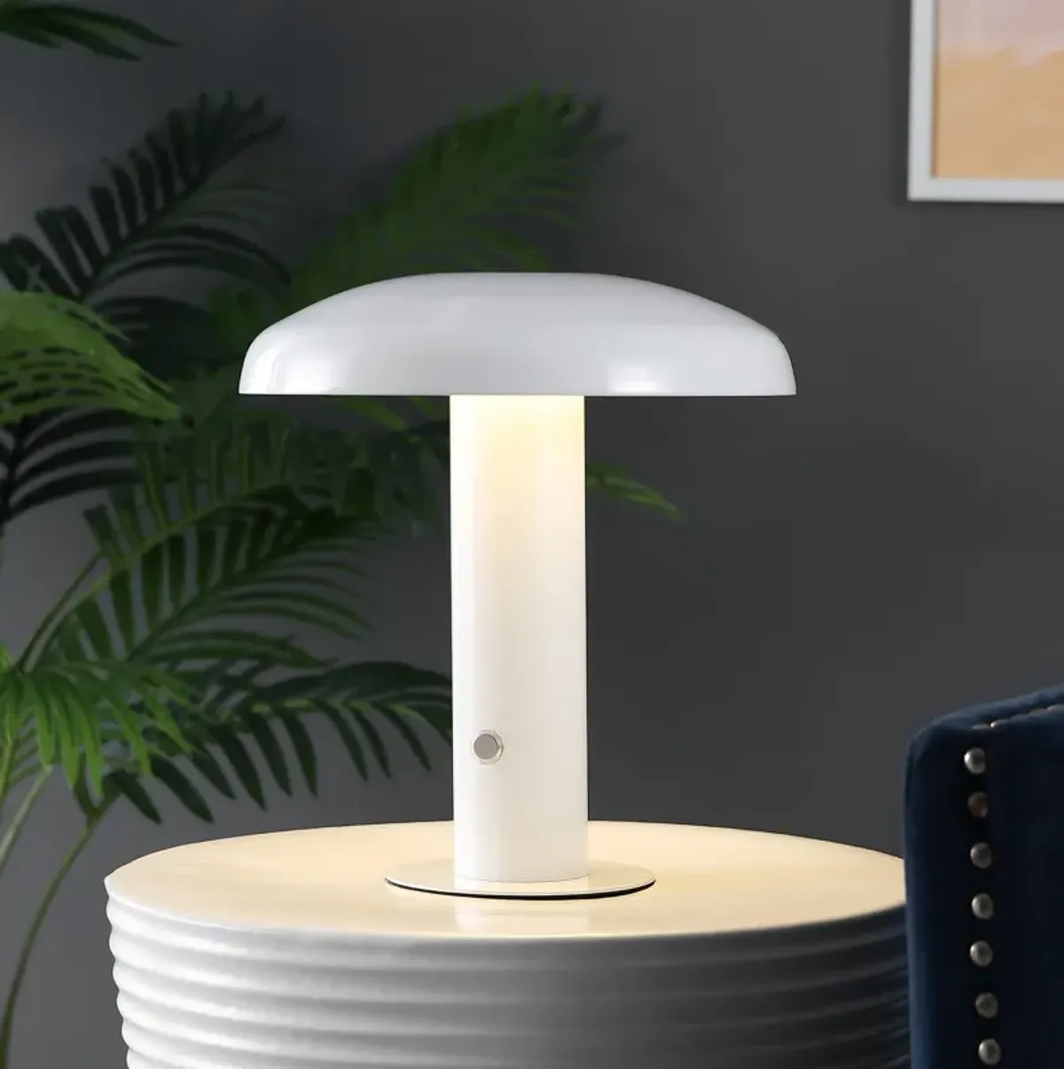 Suillius Contemporary Bohemian Rechargeablecordless Iron Integrated LED Mushroom Table Lamp