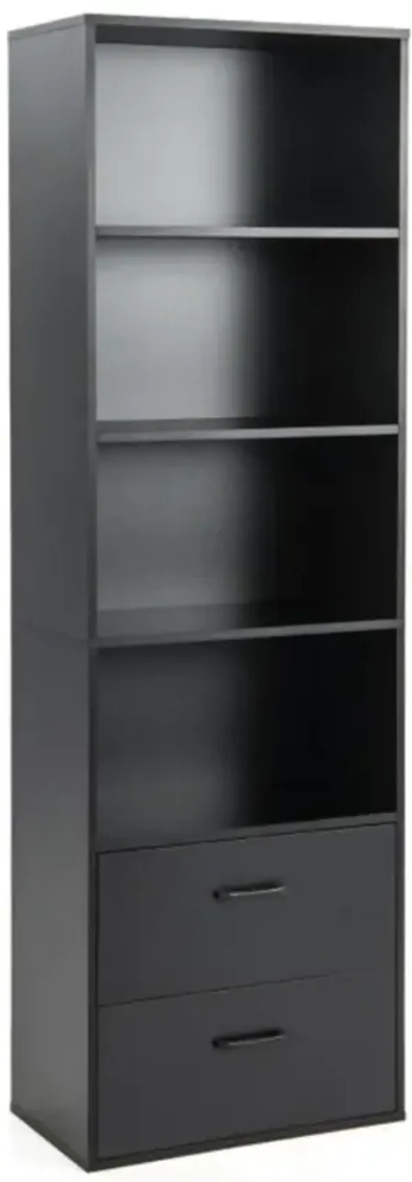 6-Tier Tall Freestanding Bookshelf with 4 Open Shelves and 2 Drawers