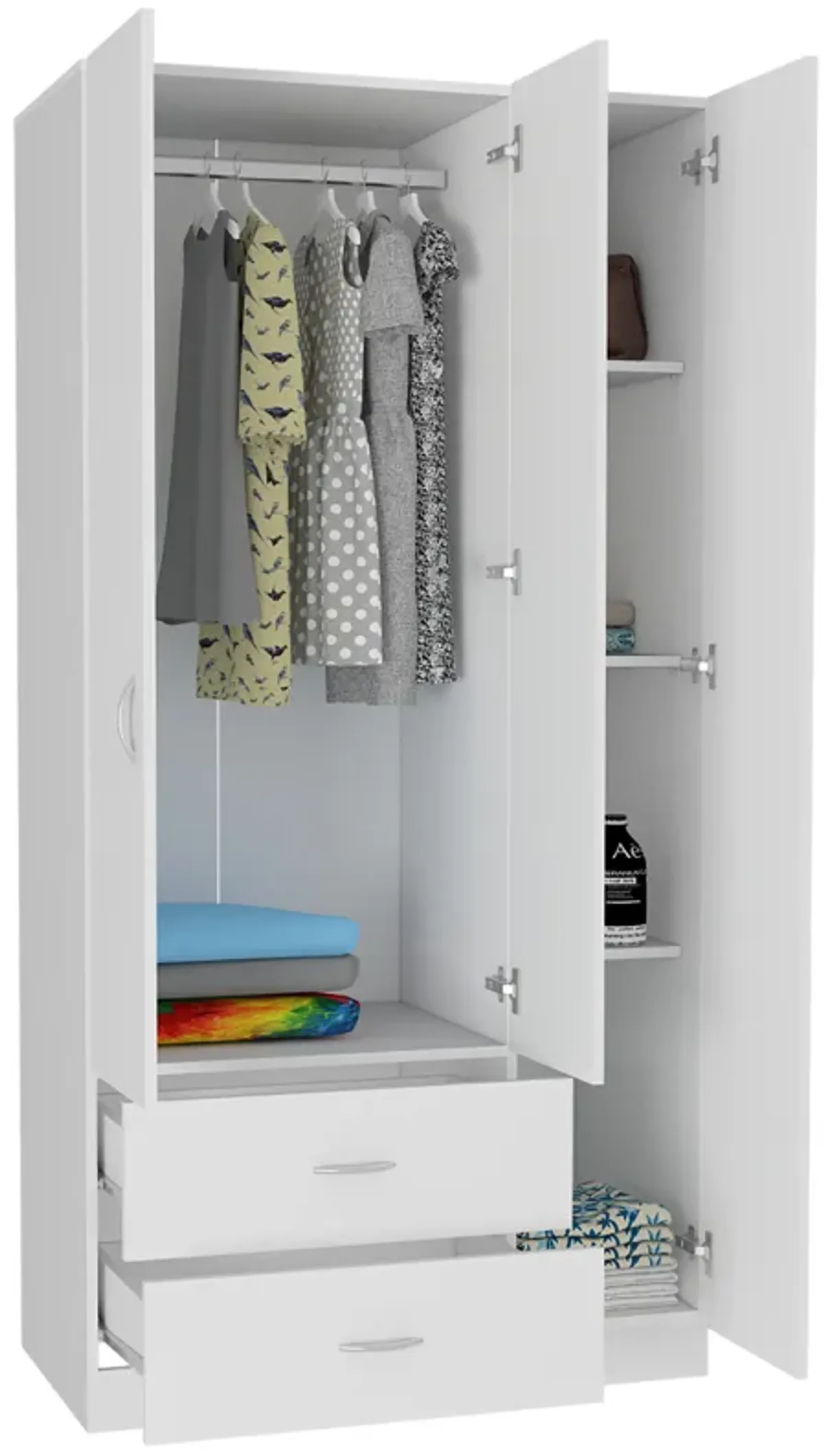 DEPOT E-SHOP Bosko 3 Doors Armoire, Two Drawers, Metal Rod