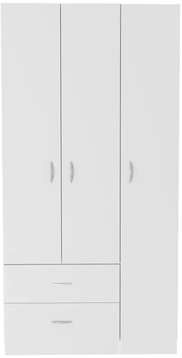 DEPOT E-SHOP Bosko 3 Doors Armoire, Two Drawers, Metal Rod