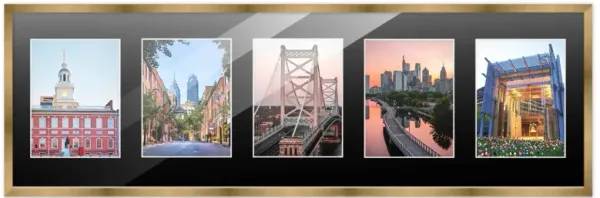 7.5x23.5 Wood Collage Frame with Black Mat For 5 4x6 Pictures