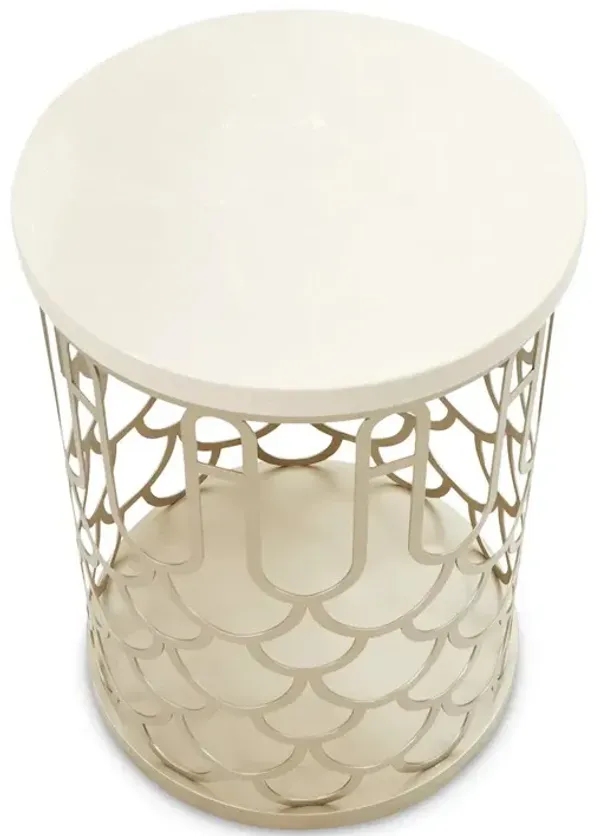 Michael Amini La Marisia Marble Chairside Table - Creamy Pearl/Champagne