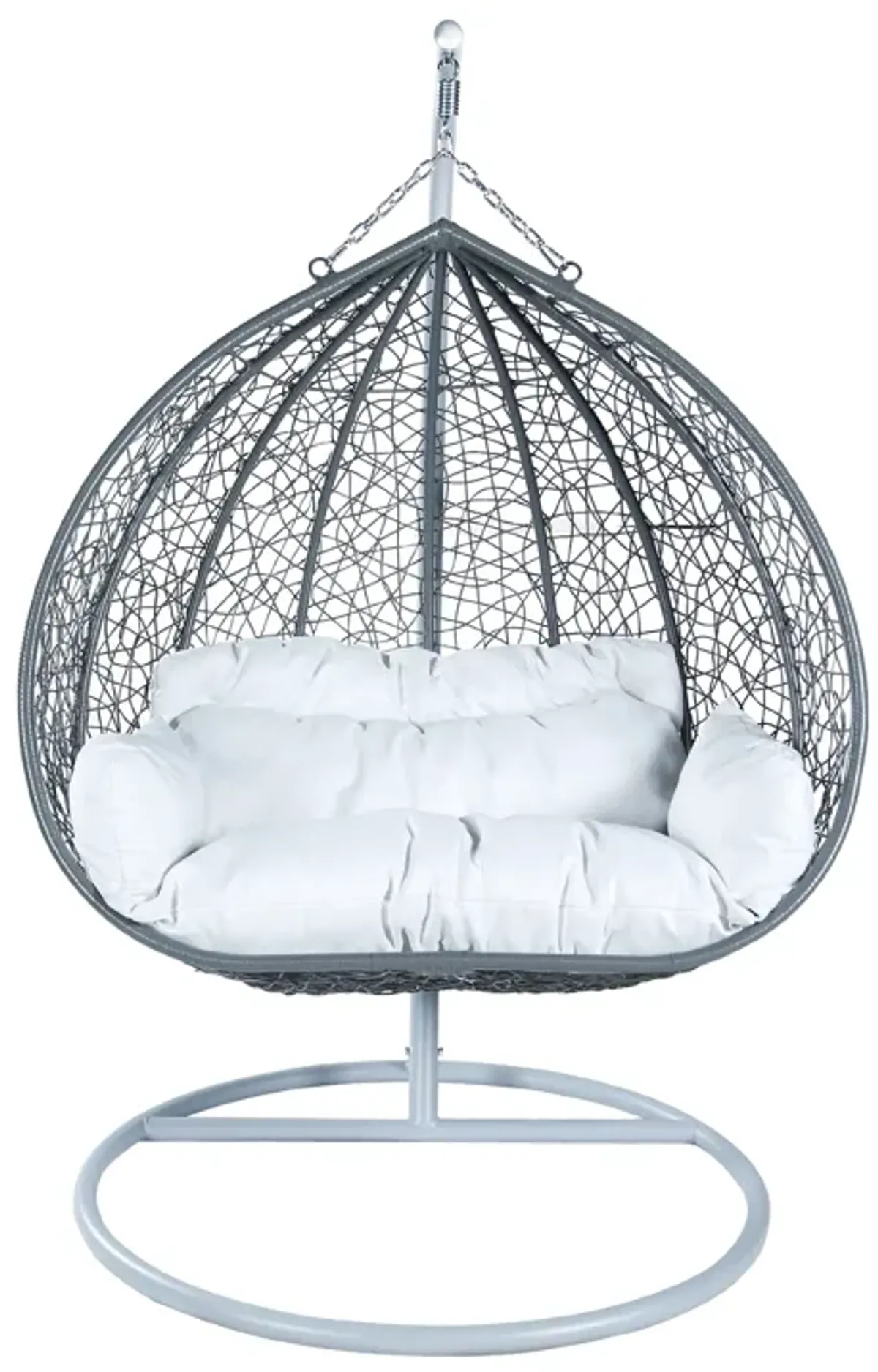 Leisuremod Recluse Collection Modern Outdoor Swing Chair Grey Frame with Light Grey Cushions