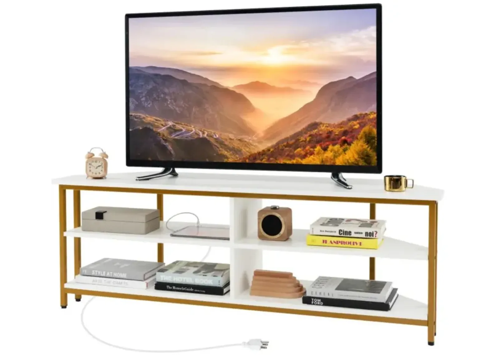 Hivvago 3-Tier Corner TV Stand for TVs up to 65 Inches with Charging Station