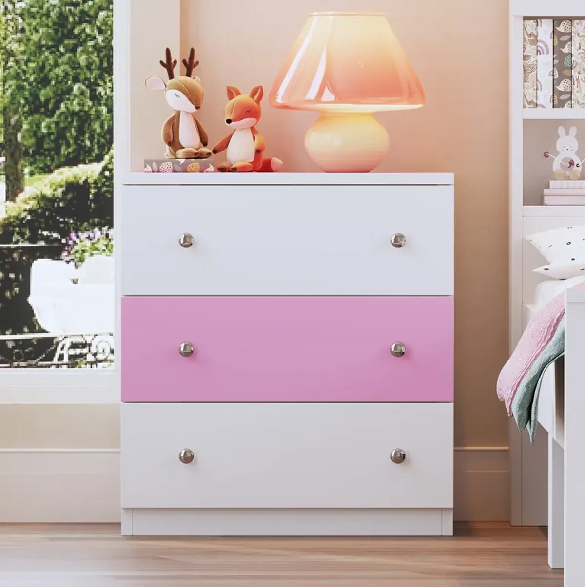 Merax 3-Drawer Nightstand with Plastic Handles