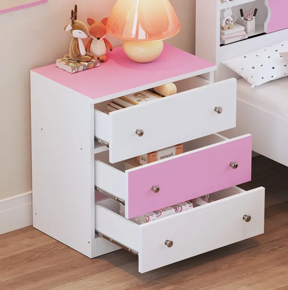 Merax 3-Drawer Nightstand with Plastic Handles