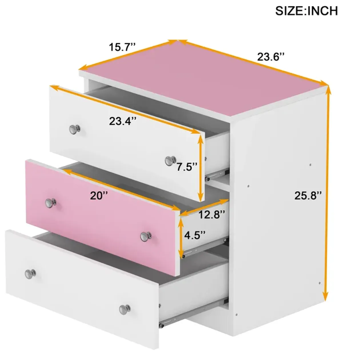 Merax 3-Drawer Nightstand with Plastic Handles