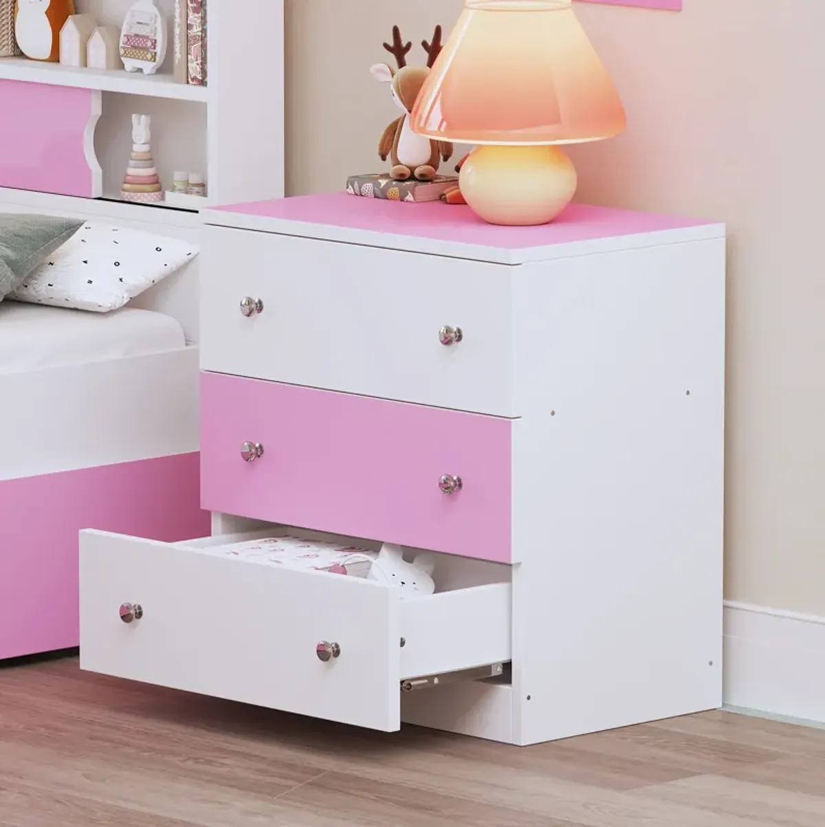 Merax 3-Drawer Nightstand with Plastic Handles