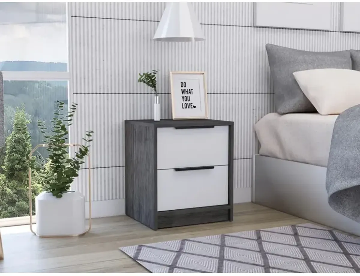 Hivvago Stylish Smokey Oak and White Two Drawer Nightstand