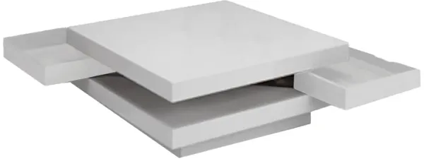 Zeny 32 Inch Coffee Table with 2 Drawers, Square White Lacquer Wood Top - Benzara