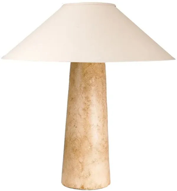 Bali 23 Inch Table Lamp, Classic Empire Shade, Cylinder Base, Oak Brown - Benzara