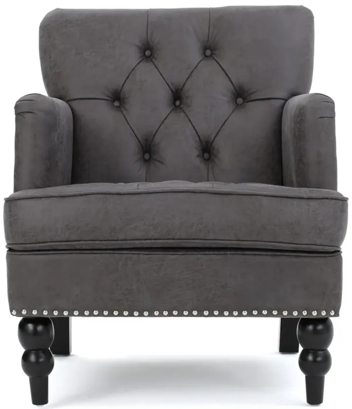 Lit Accent Armchair, Gray Microfiber Fabric, Button Tufted Design -Benzara