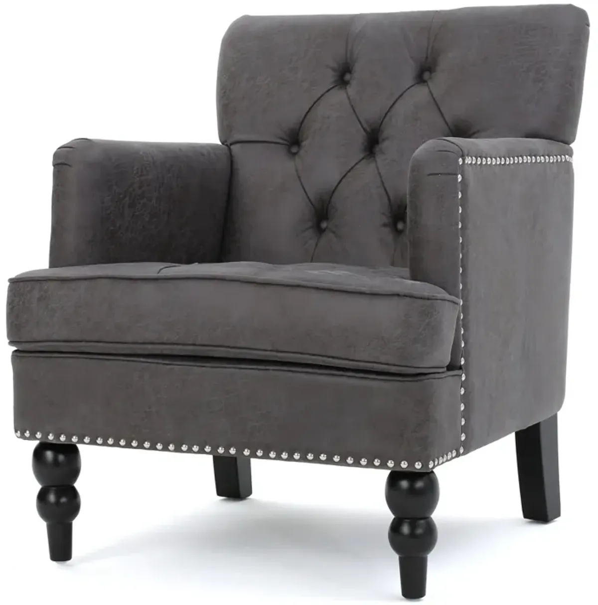Lit Accent Armchair, Gray Microfiber Fabric, Button Tufted Design -Benzara