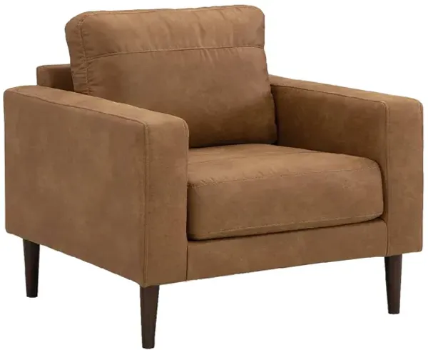 Tely 36 Inch Accent Chair, Transitional, Soft Caramel Brown Faux Leather