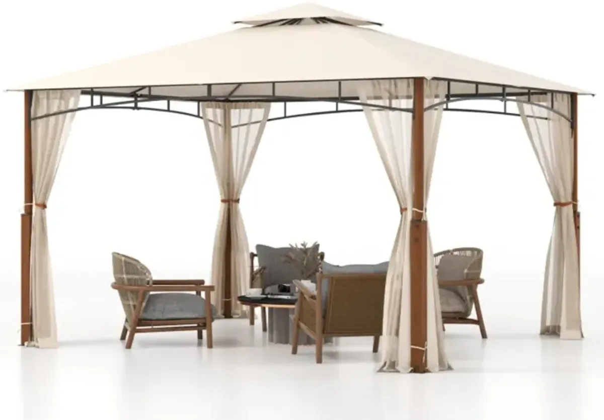 Hivvago 12 x 10 Feet Outdoor Patio Gazebo with Netting and 2-Tier Canopy Roof