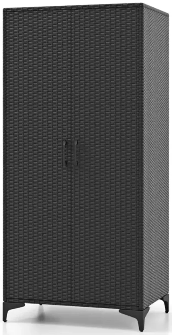 Hivvago 62 Inch Wicker Wardrobe with 2 Doors PE Rattan Closet with Hanging Rod