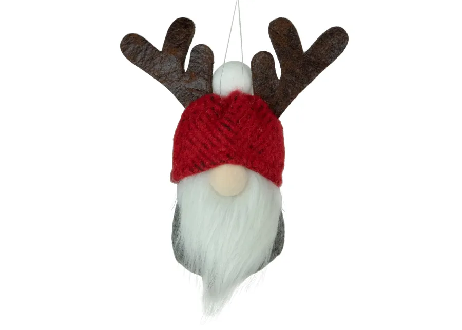 5.25" Red and Gray Gnome with Antlers Christmas Ornament