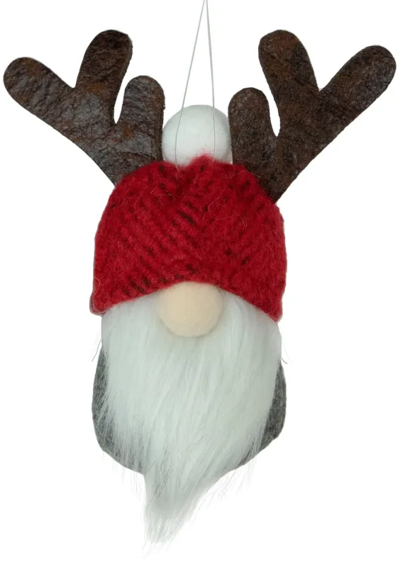 5.25" Red and Gray Gnome with Antlers Christmas Ornament