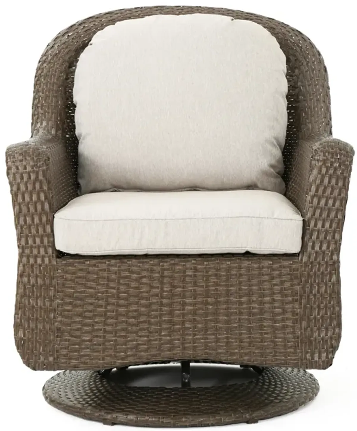 Kaia Outdoor Swivel Accent Chair Set of 2, Rattan Wicker Weave, Beige - Benzara