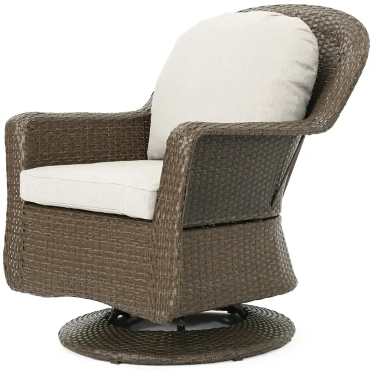 Kaia Outdoor Swivel Accent Chair Set of 2, Rattan Wicker Weave, Beige - Benzara