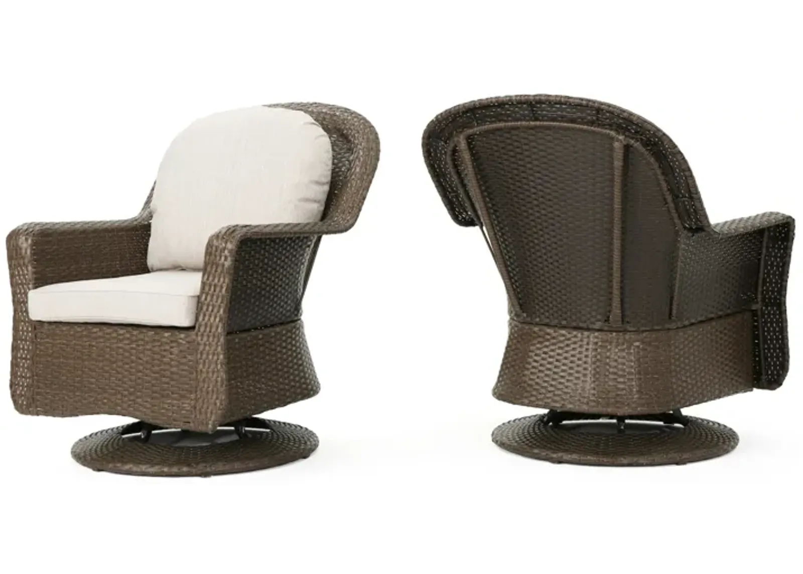 Kaia Outdoor Swivel Accent Chair Set of 2, Rattan Wicker Weave, Beige - Benzara