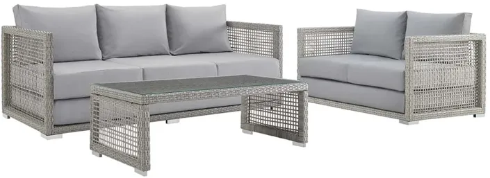 Aura 3 Piece Outdoor Patio Wicker Rattan Set - Gray Gray