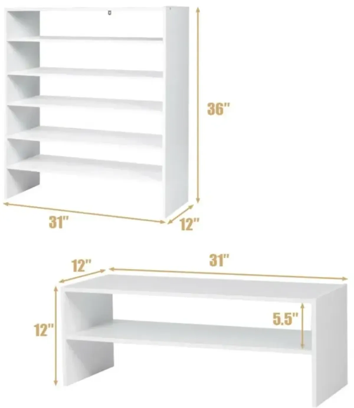 Hivvago 3 Pieces 31-Inch Stackable Multi-Shape Shoe Rack